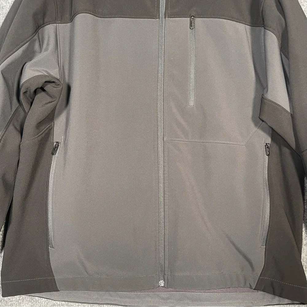 Tech By TUMI Mens Large Black Grey Softshell Full Zip Fleece Lined Active Jacket